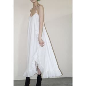 Devotion Cotton Ruffle Accent Side Slit Maxi Tank Dress White Women's Size Small